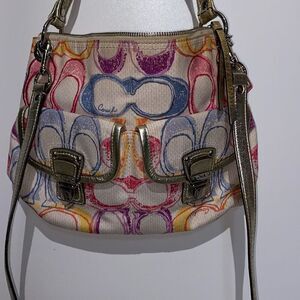 Coach Women's Multicolor Poppy Scribble Logo Hippie 2-Way Crossbody Bag Medium